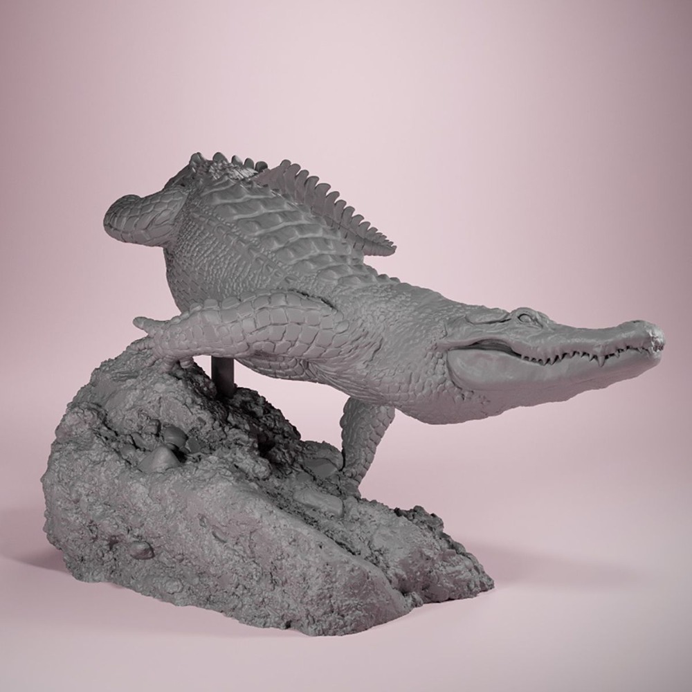 3D Printing Nyc - Patung Buaya Amerika Berpose Berenang, Lukisan